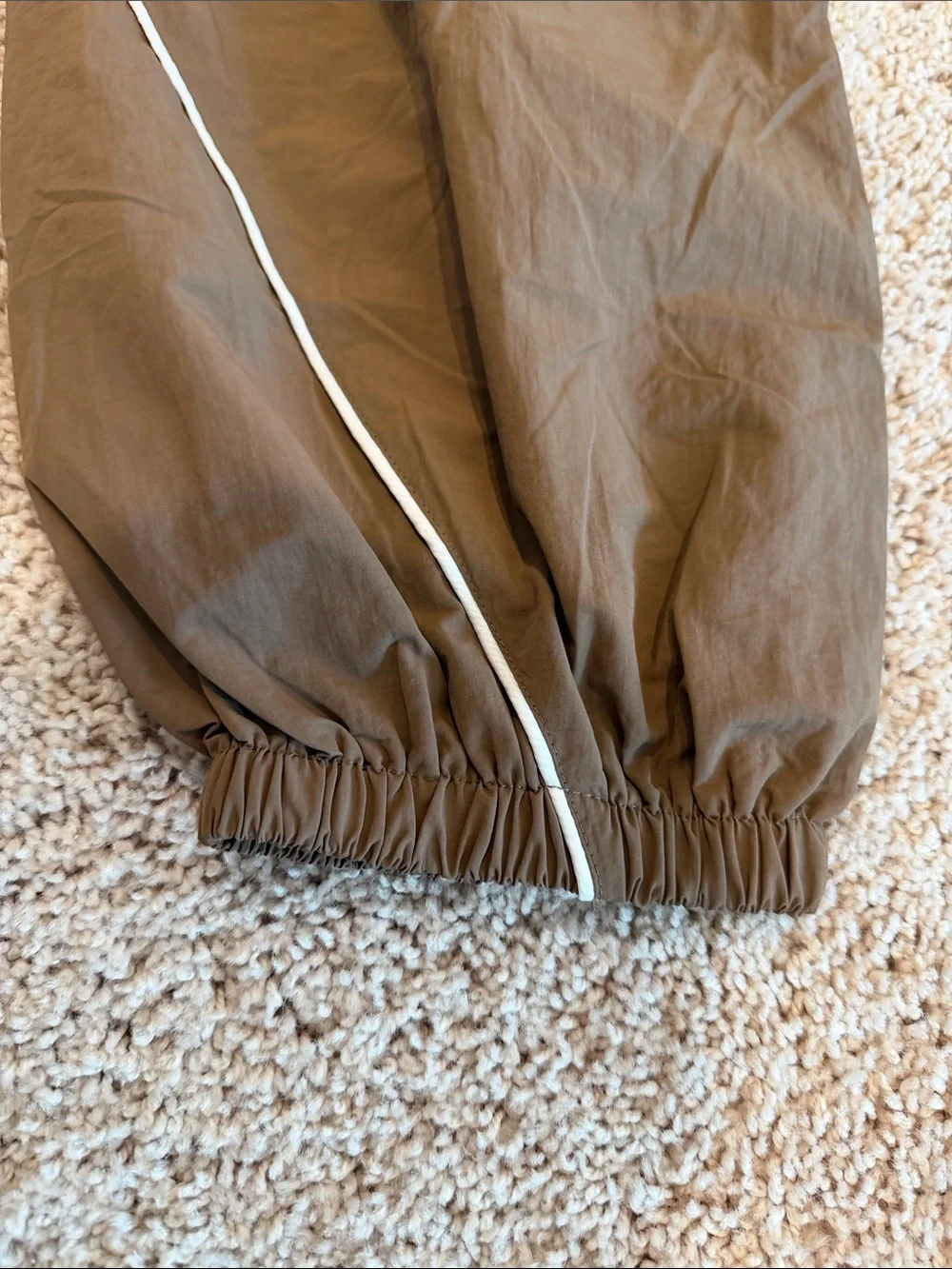 Women’s Brown Elastic-Waist Track Pants with Reflective Piping